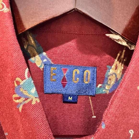 Vtg EXCO Mens Red Polo Horse Golf Pattern Button Down Long Sleeve Shirt Size M - Picture 3 of 12